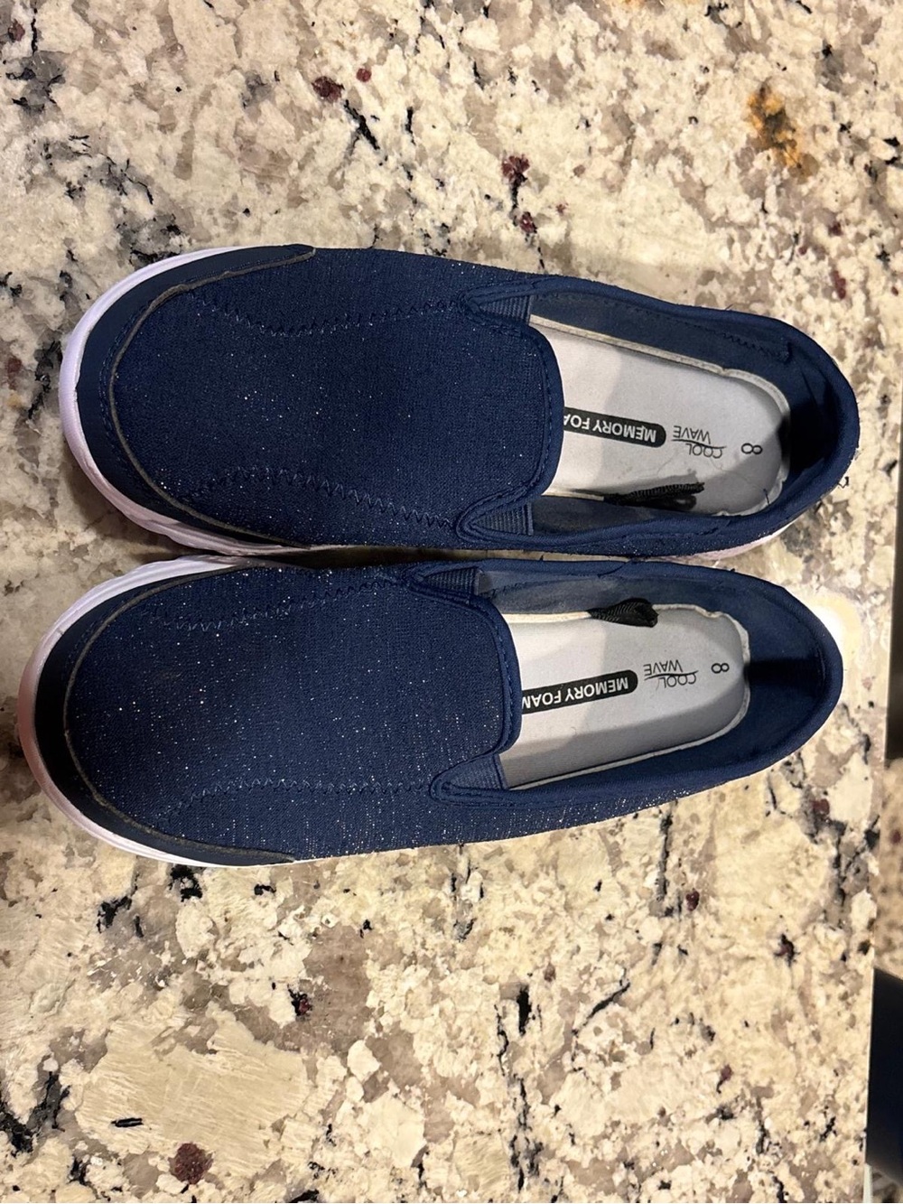 Girls Navy Slip-On Memory Foam Sneakers